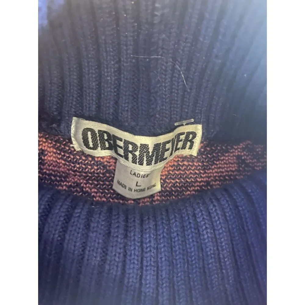 Vintage Obermeyer Women's Fair‎ Isle AOP Nordic Pink Wool Sweater Sz L Grandma